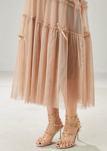 Beautiful Khaki Bow Ruffled Tulle Skirts Summer