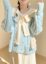 Load image into Gallery viewer, Beautiful Light Blue Bow Collar Cozy Knit Sweater Tops Winter