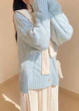 Load image into Gallery viewer, Beautiful Light Blue Bow Collar Cozy Knit Sweater Tops Winter