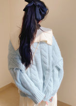 Load image into Gallery viewer, Beautiful Light Blue Bow Collar Cozy Knit Sweater Tops Winter