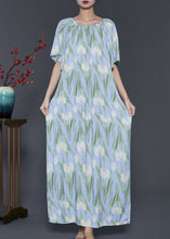 Load image into Gallery viewer, Beautiful Light Blue Print Cotton Beach Dresses Summer