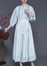 Load image into Gallery viewer, Beautiful Light Blue Striped Patchwork Lace Cotton Dresses Spring