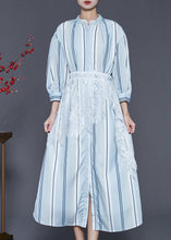 Load image into Gallery viewer, Beautiful Light Blue Striped Patchwork Lace Cotton Dresses Spring