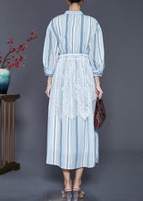 Load image into Gallery viewer, Beautiful Light Blue Striped Patchwork Lace Cotton Dresses Spring