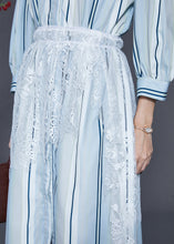 Load image into Gallery viewer, Beautiful Light Blue Striped Patchwork Lace Cotton Dresses Spring