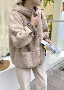 Beautiful Light Chocolate Outwear Coat Hooded Pockets Outwears