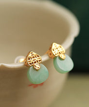 Load image into Gallery viewer, Beautiful Light Green Sterling Silver Overgild Jade Stud Earrings