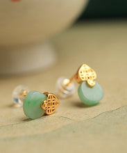 Load image into Gallery viewer, Beautiful Light Green Sterling Silver Overgild Jade Stud Earrings