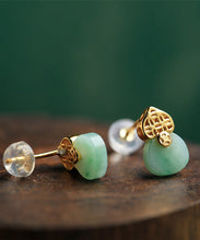 Load image into Gallery viewer, Beautiful Light Green Sterling Silver Overgild Jade Stud Earrings