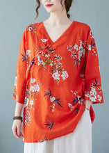 Load image into Gallery viewer, Beautiful Loose Red V Neck Print Cotton Top Summer