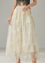 Load image into Gallery viewer, Beautiful Milk White Embroidered Sequins Tulle Skirts Summer