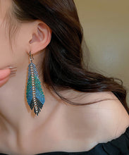 Load image into Gallery viewer, Beautiful Multi Copper Zircon Feather Leaves Tassel Drop Earrings