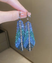 Load image into Gallery viewer, Beautiful Multi Copper Zircon Feather Leaves Tassel Drop Earrings