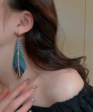 Load image into Gallery viewer, Beautiful Multi Copper Zircon Feather Leaves Tassel Drop Earrings