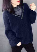 Load image into Gallery viewer, Beautiful Navy Sequins Hollow Out Knit Sweaters Winter