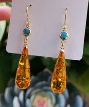 Load image into Gallery viewer, Beautiful Orange Amber Water Drop Drop Earrings