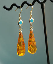 Load image into Gallery viewer, Beautiful Orange Amber Water Drop Drop Earrings