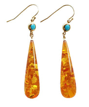 Load image into Gallery viewer, Beautiful Orange Amber Water Drop Drop Earrings