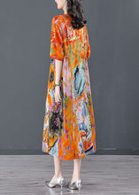 Load image into Gallery viewer, Beautiful Orange O-Neck Oversized Print Silk Dress Half Sleeve