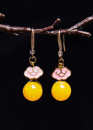 Beautiful Pink Auspicious Clouds Gilding Beeswax Drop Earrings