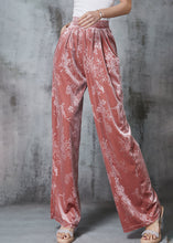 Load image into Gallery viewer, Beautiful Pink Jacquard Silk Velvet Straight Pants Spring