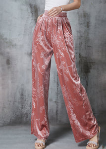 Beautiful Pink Jacquard Silk Velvet Straight Pants Spring