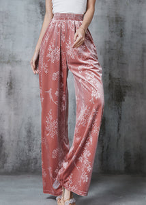 Beautiful Pink Jacquard Silk Velvet Straight Pants Spring