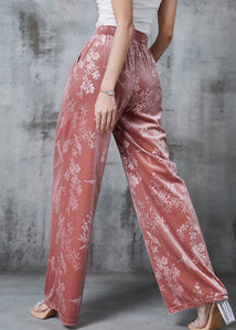 Beautiful Pink Jacquard Silk Velvet Straight Pants Spring