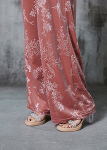 Beautiful Pink Jacquard Silk Velvet Straight Pants Spring