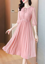 Load image into Gallery viewer, Beautiful Pink Lace Up Wrinkled Chiffon Dress Summer