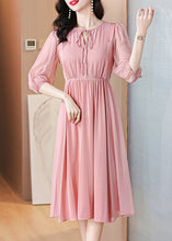 Load image into Gallery viewer, Beautiful Pink Lace Up Wrinkled Chiffon Dress Summer