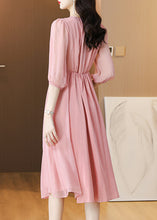 Load image into Gallery viewer, Beautiful Pink Lace Up Wrinkled Chiffon Dress Summer