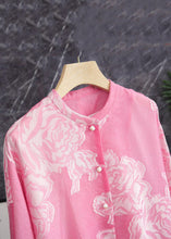 Load image into Gallery viewer, Beautiful Pink O Neck Button Print Silk Shirt Long Sleeve