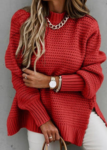 Beautiful Pink O Neck Side Open Thick Cozy Knit Sweaters Fall