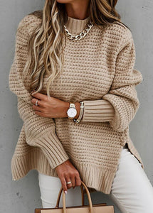 Beautiful Pink O Neck Side Open Thick Cozy Knit Sweaters Fall