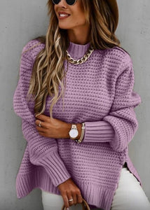 Beautiful Pink O Neck Side Open Thick Cozy Knit Sweaters Fall