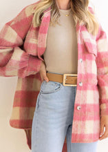 Load image into Gallery viewer, Beautiful Pink Peter Pan Collar Pockets Plaid Woolen Coat Fall