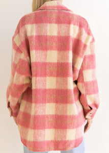 Beautiful Pink Peter Pan Collar Pockets Plaid Woolen Coat Fall