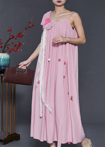 Beautiful Pink Stereoscopic Floral Chiffon Summer Dress