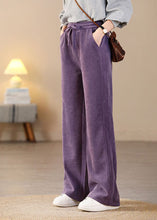 Load image into Gallery viewer, Beautiful Purple Elastic Waist Pockets Corduroy Straight Pants Spring