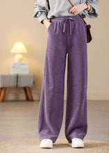 Load image into Gallery viewer, Beautiful Purple Elastic Waist Pockets Corduroy Straight Pants Spring