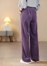 Load image into Gallery viewer, Beautiful Purple Elastic Waist Pockets Corduroy Straight Pants Spring