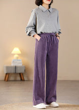 Load image into Gallery viewer, Beautiful Purple Elastic Waist Pockets Corduroy Straight Pants Spring