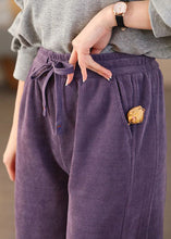 Load image into Gallery viewer, Beautiful Purple Elastic Waist Pockets Corduroy Straight Pants Spring