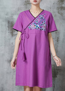 Beautiful Purple Embroidered Cotton Maxi Dress Summer