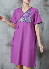 Load image into Gallery viewer, Beautiful Purple Embroidered Cotton Maxi Dress Summer