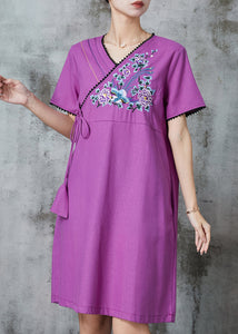 Beautiful Purple Embroidered Cotton Maxi Dress Summer