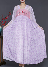 Load image into Gallery viewer, Beautiful Purple Embroidered Hollow Out Chiffon Long Dress Summer