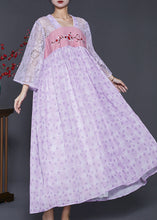 Load image into Gallery viewer, Beautiful Purple Embroidered Hollow Out Chiffon Long Dress Summer