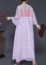 Load image into Gallery viewer, Beautiful Purple Embroidered Hollow Out Chiffon Long Dress Summer